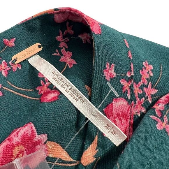 Free People New Floral Green Button Front Long Sleeve Dress Medium - Picture 5 of 10